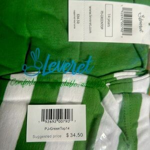 New Leveret PJ set green top, striped pants sz14